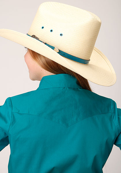 Roper Girls's Solid Poplin Stretch - Turqouise - Broken horn
