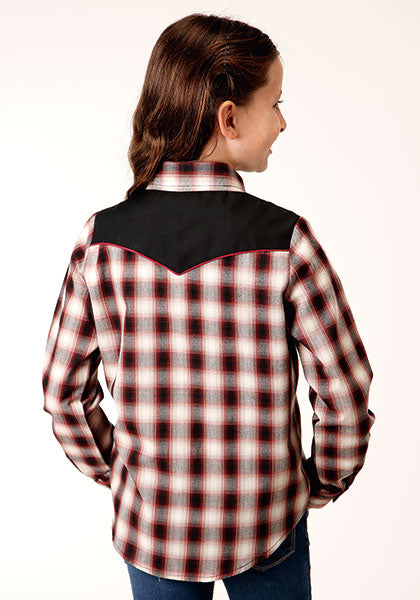 Roper Girls Wine/Black/Cream Plaid - Broken horn