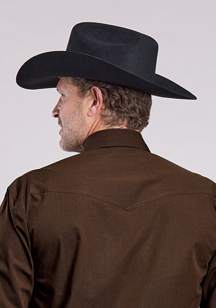 Roper Solid Poplin Brown Long Sleeve Shirts - Broken horn