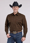 Roper Solid Poplin Brown Long Sleeve Shirts - Broken horn