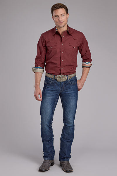 Roper Men's Solid Poplin - Broken horn