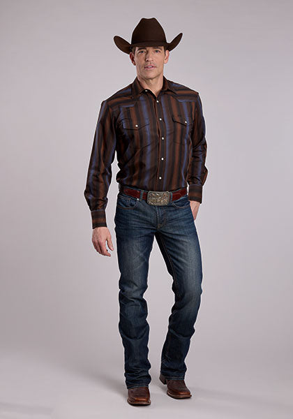 Roper Brown & Blue Wide Stripe - Broken horn