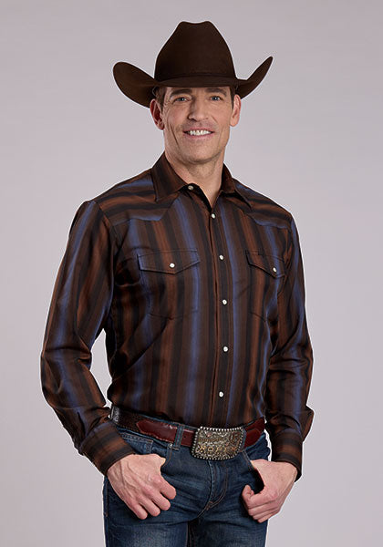 Roper Brown & Blue Wide Stripe - Broken horn