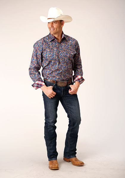 Roper Men Amarillo Snap Allover Print - Independence Foulard - Broken horn