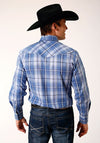 Roper Men Blue/White/Navy Plaid - Broken horn