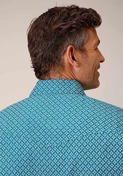 Roper Men Diamond Print Turquoise - Broken horn