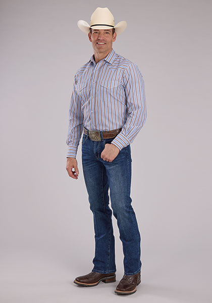 Roper Men's Blue/Brown Stripe - Broken horn