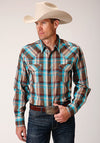 Roper Men's Desert Dobby Plaid - Money - Broken horn