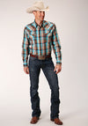 Roper Men's Desert Dobby Plaid - Money - Broken horn
