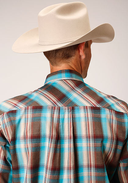 Roper Men's Desert Dobby Plaid - Money - Broken horn