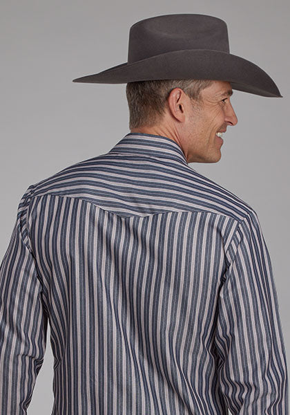 Roper Men's Dk. Charcoal Grey & Tan Stripe - Broken horn