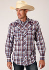 Roper Men's Fancy Applique Wine Navy and White - Plaid - Broken horn