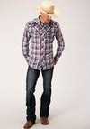 Roper Men's Fancy Applique Wine Navy and White - Plaid - Broken horn