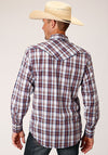 Roper Men's Fancy Applique Wine Navy and White - Plaid - Broken horn