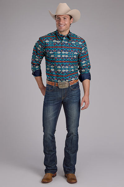 Roper Men's Horizontal Navajo Aztec Print - Broken horn