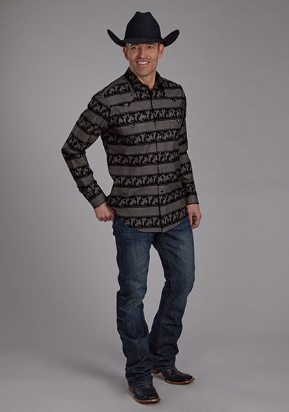 Roper Men's Horizontal Rodeo Stripe - Broken horn