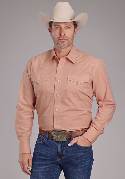 Roper Men's Minicheck - Orange - Broken horn