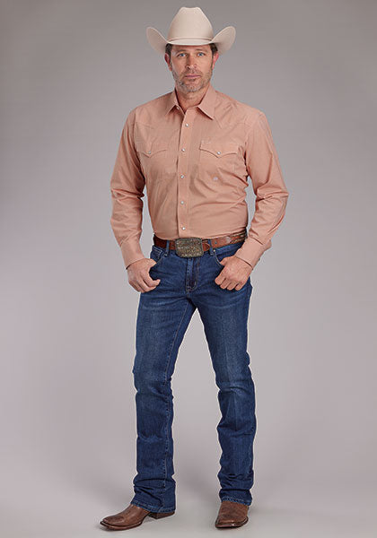 Roper Men's Minicheck - Orange - Broken horn