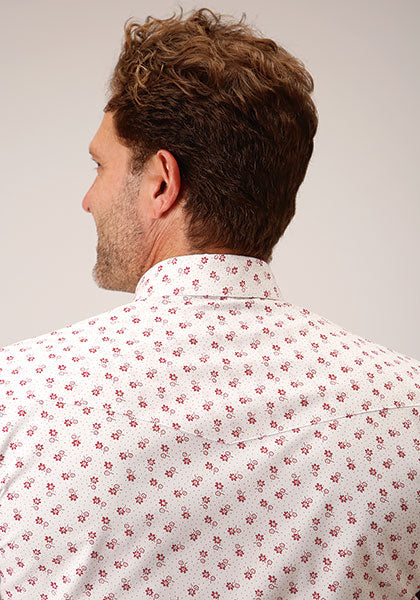 Roper Men's Snap Print - White & Red Floral - Broken horn