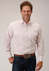 Roper Men's Snap Print - White & Red Floral - Broken horn