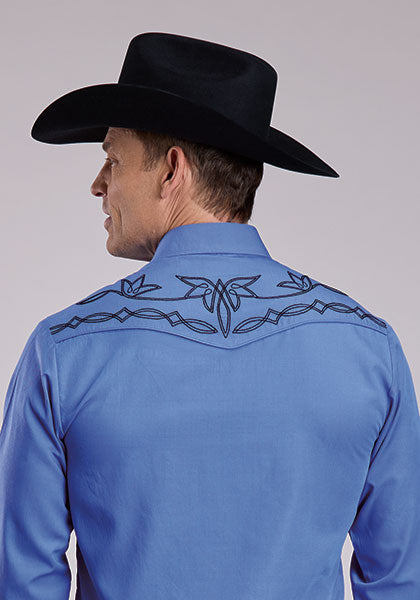 Roper Men's Solid Broadcloth Granada Sky Blue - Broken horn