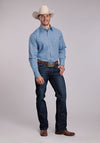 Roper Men's Solid Poplin - Chambray Blue - Broken horn