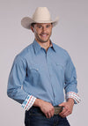 Roper Men's Solid Poplin - Chambray Blue - Broken horn