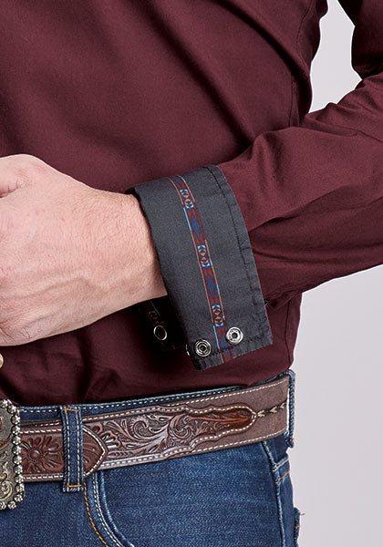 Roper Men's Solid Poplin - Wine - Broken horn