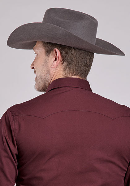 Roper Men's Solid Poplin - Wine - Broken horn