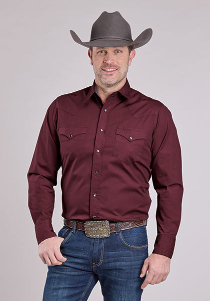 Roper Men's Solid Poplin - Wine - Broken horn