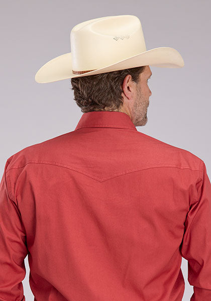 Roper Men's Solid Stretch Poplin - Rust - Broken horn