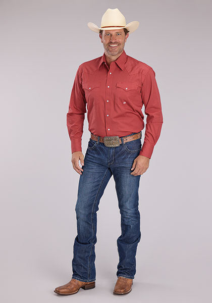 Roper Men's Solid Stretch Poplin - Rust - Broken horn