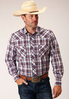 Roper Men's Wine Navy White Plaid - Broken horn
