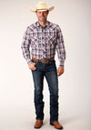 Roper Men's Wine Navy White Plaid - Broken horn