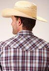 Roper Men's Wine Navy White Plaid - Broken horn