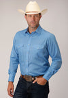 Roper Men Solid Broadcloth - Blue - Broken horn