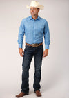 Roper Men Solid Broadcloth - Blue - Broken horn