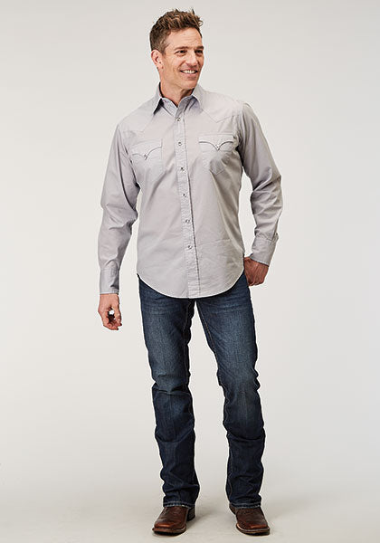 Roper Men Solid Poplin - Grey - Broken horn