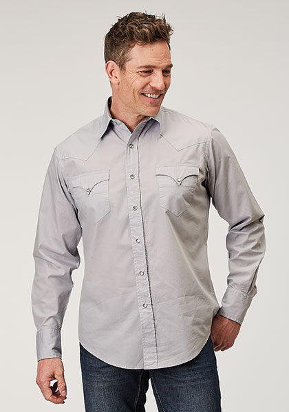Roper Men Solid Poplin - Grey - Broken horn