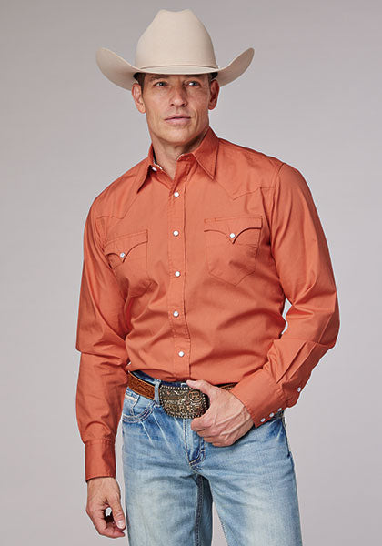 Roper Men Solid Poplin Tangerine - Broken horn