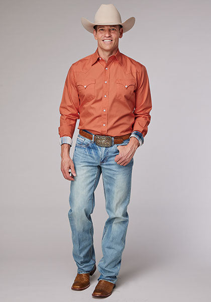 Roper Men Solid Poplin Tangerine - Broken horn