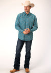 Roper Mens Amarillo Snap Allover Print Blue - Broken horn