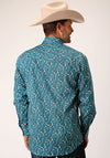 Roper Mens Amarillo Snap Allover Print Blue - Broken horn