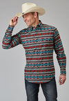 Roper Mens Horizontal Aztec Stripe Print Shirt - Broken horn