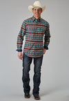 Roper Mens Horizontal Aztec Stripe Print Shirt - Broken horn