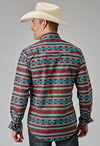 Roper Mens Horizontal Aztec Stripe Print Shirt - Broken horn