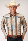 Roper Mens Performance Stripe Shirt - Desert Stripe - Broken horn