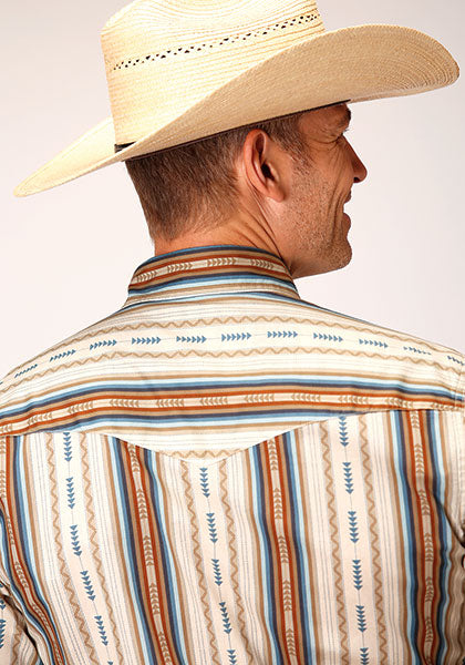 Roper Mens Performance Stripe Shirt - Desert Stripe - Broken horn