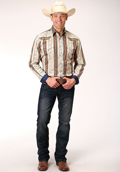 Roper Mens Performance Stripe Shirt - Desert Stripe - Broken horn