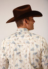 Roper Mens Snap Long Sleeve - Vintage Wheat Print - Broken horn